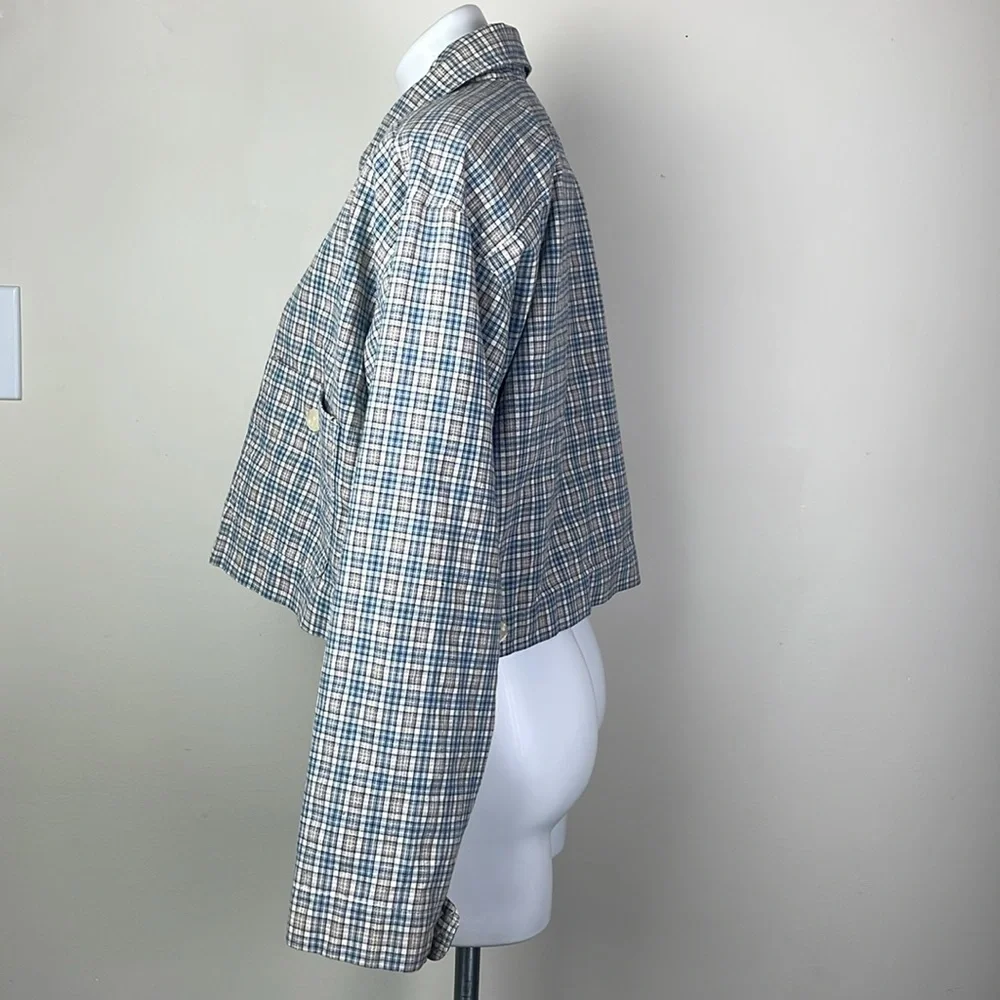 Vintage Esprit Sport Cropped Blazer Jacket Blue Plaid - Picture 10 of 14
